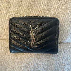 AUTHENTIC Saint Laurent Black Quilted Monogram Compact Wallet